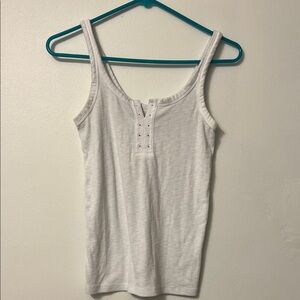 Aerie White Tank Top with Button Detail